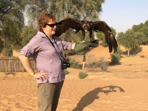 Mary holding a greater spotted eagle.