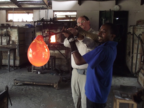 Glass blowing at Shanga.