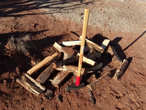 Splitting firewood.