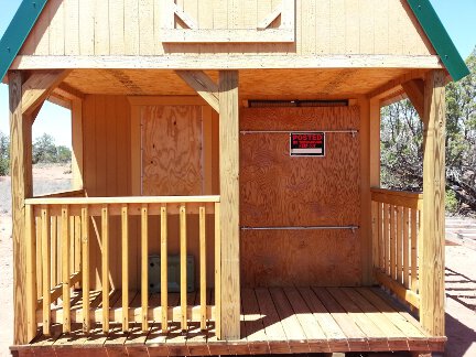 A view of the front of the secured cabin.