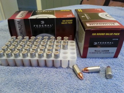 Federal 9mm Luger Aluminum Casing ammunition.